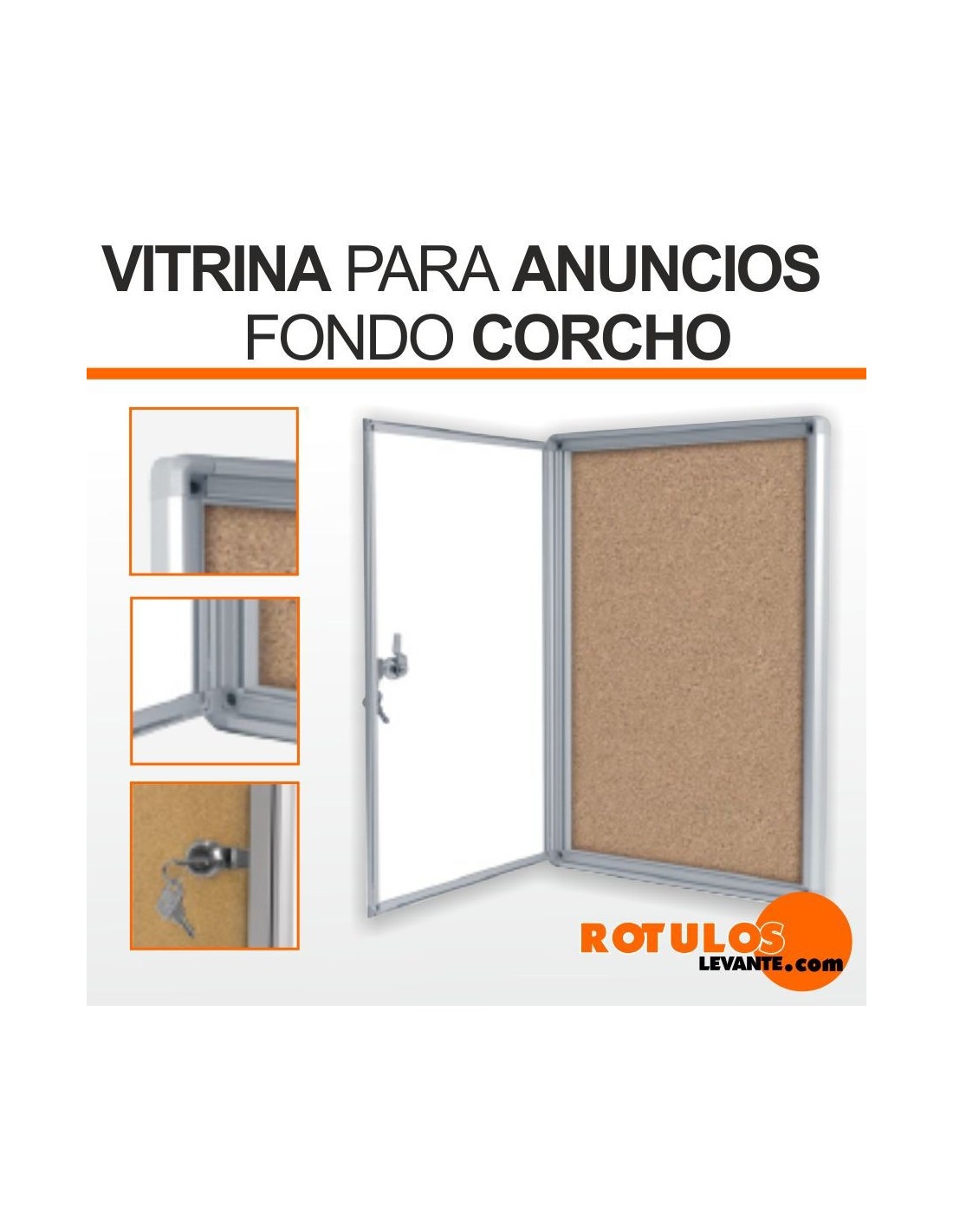 Vitrina anuncios fondo corcho