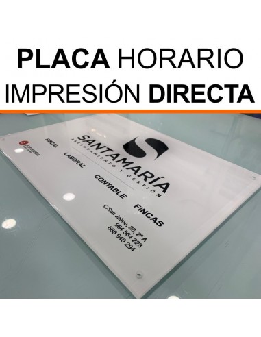 Placa metacrilato horario