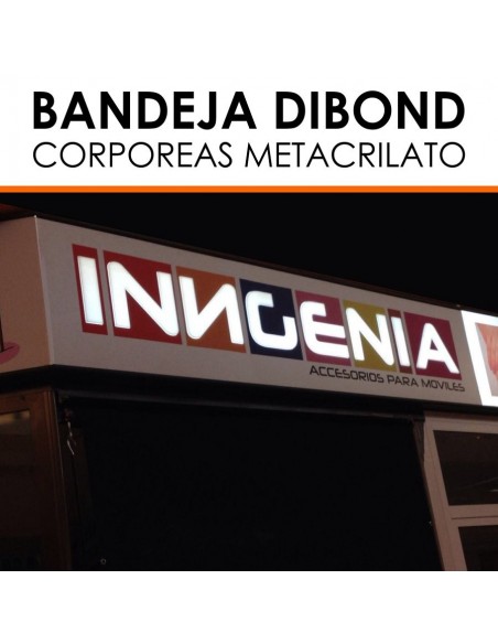 Bandeja dibond con letras metacrilato