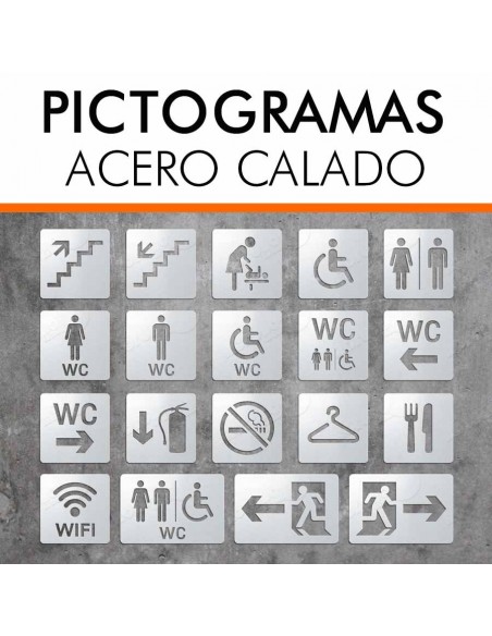 Pictogramas de acero para hoteles y comercios.