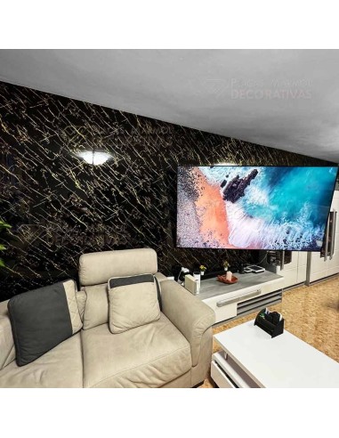 Planchas decorativa PVC negra con vetas doradas, placas efecto mármol