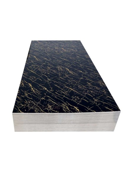Planchas decorativa PVC negra con vetas doradas, placas efecto mármol