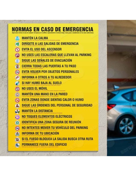 Cartel emergencia para Parking y centros comerciales.
