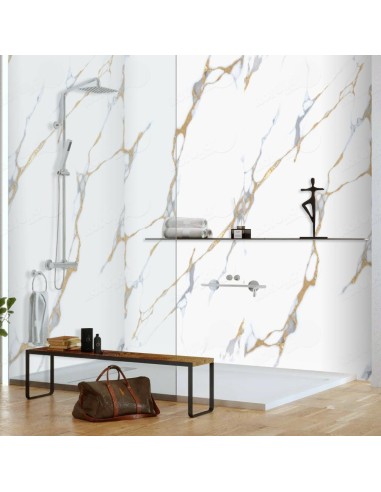 Revestimiento de Pared Efecto Mármol Blanco y Dorado