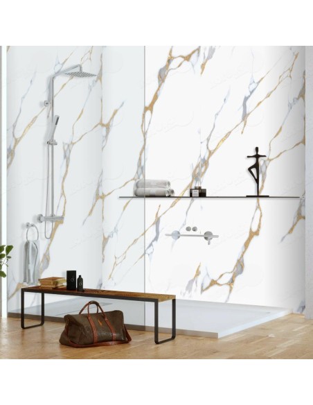 Revestimiento de Pared Efecto Mármol Blanco y Dorado