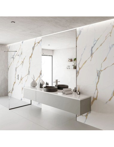 Revestimiento de Pared Efecto Mármol Blanco y Dorado
