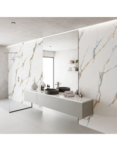 Revestimiento de Pared Efecto Mármol Blanco y Dorado