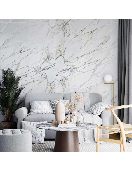 Placas decorativas blanco veta plata marmoleado