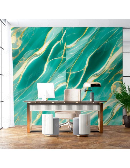 Panel verde esmeralda con vetas doradas para un interior moderno