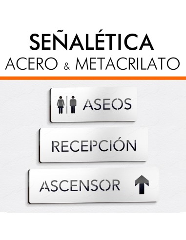 Placas señalética para oficinas y viviendas en acero y metacrilato.