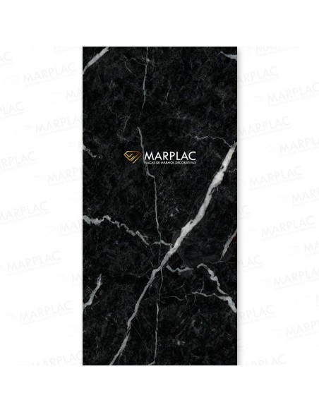 Placa efecto mármol negro con vetas blancas para interiores elegantes