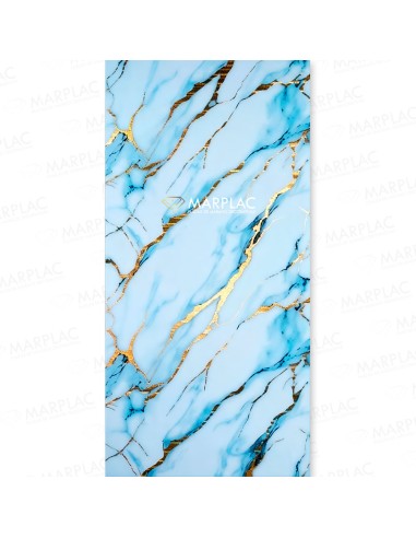 Efecto mármol azul con vetas de oro holográfico para interiores