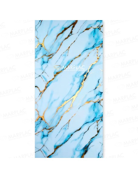 Efecto mármol azul con vetas de oro holográfico para interiores