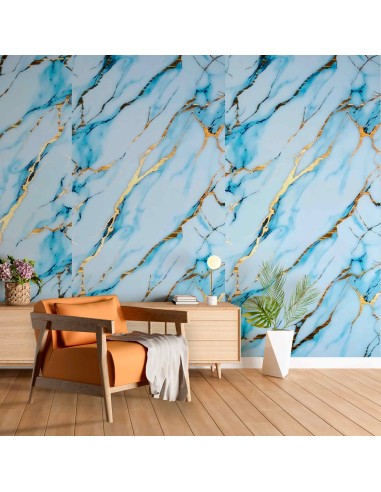 Efecto mármol azul con vetas de oro holográfico para interiores