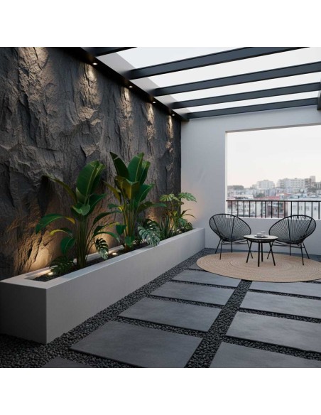 Revestimiento exterior piedra pu gris efecto roca