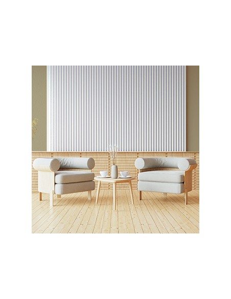 Palillería blanca mate en listones verticales para pared decorativa