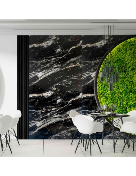 Placa negro lujo con vetas doradas para paredes elegantes