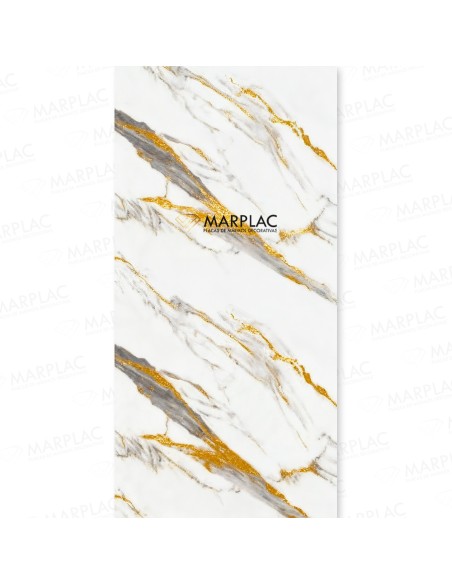 Placa blanca con vetas doradas brillo para paredes elegantes