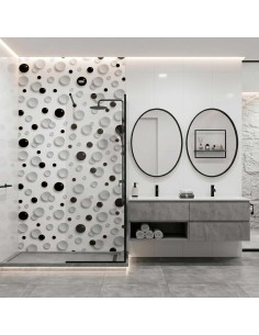 Panel decorativo blanco y negro con diseño circular 2