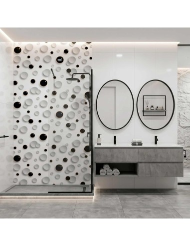 Panel decorativo blanco y negro con diseño circular