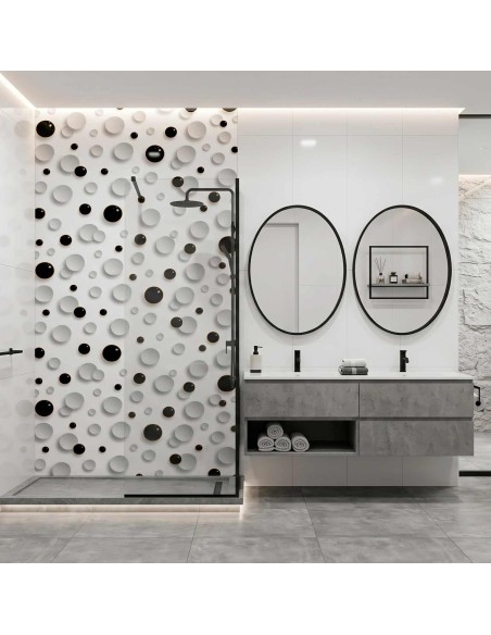 Panel decorativo blanco y negro con diseño circular