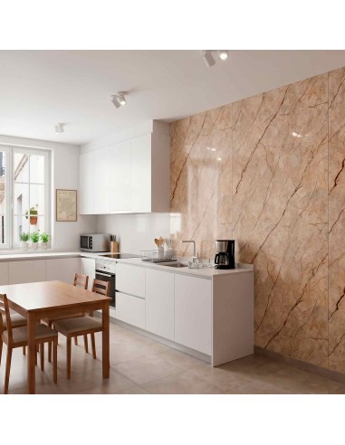 Placa efecto mármol beige con vetas marrones ideal para baños